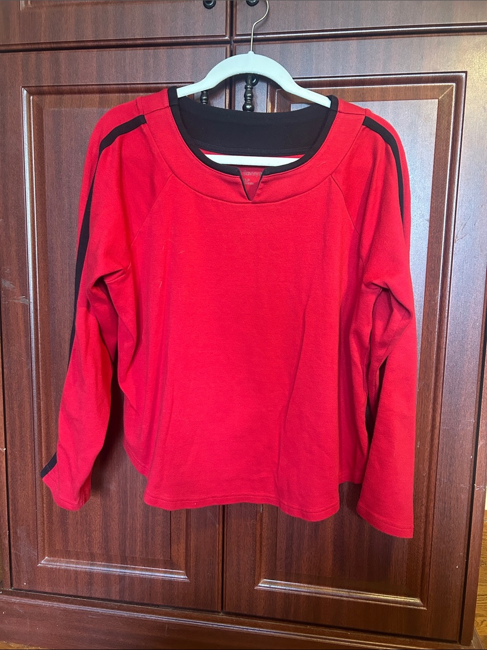 Women’s Red Long-Sleeve Crewneck Sweatshirt with Black Trim